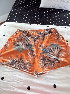 SHEIN Orange Tropical High Waist Women's Shorts